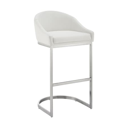 Armen Living Atherik Bar Stool in Brushed Stainless Steel with White Faux Leather 840254335790